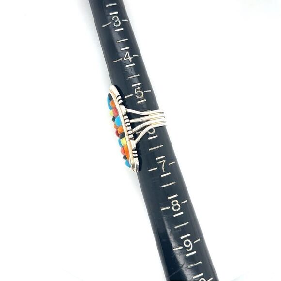 Sterling Multicolor Mosaic Stones Ring - Picture 9 of 10